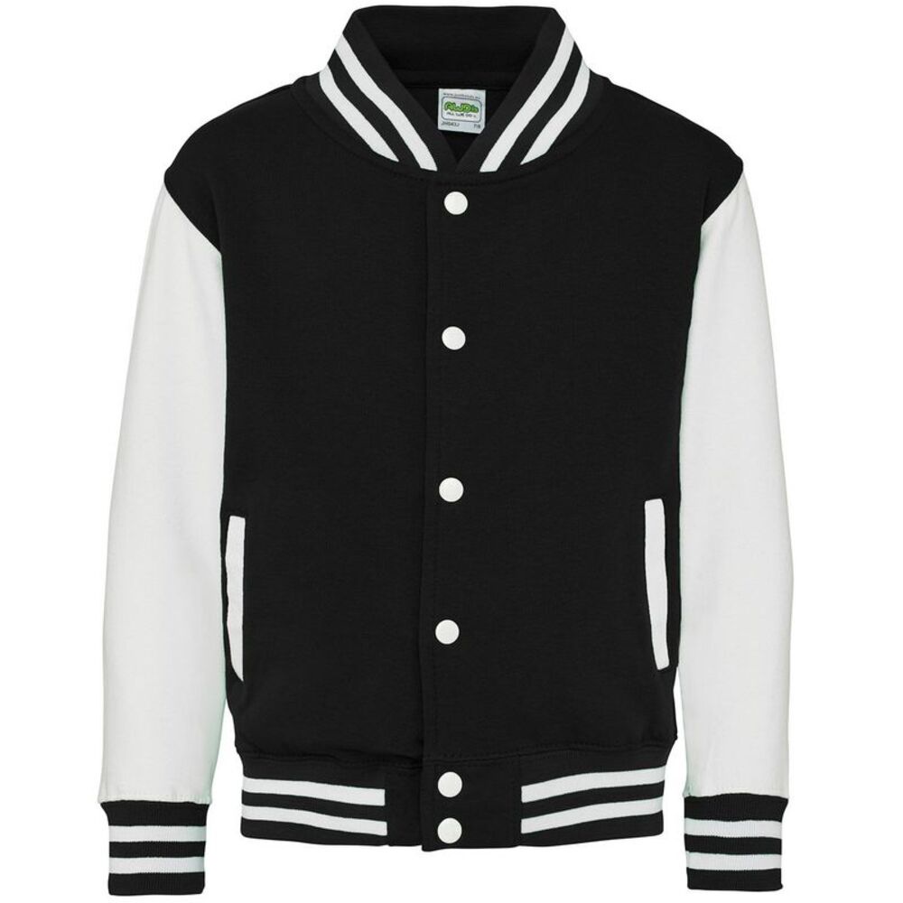 Awdis Childrens/Kids Varsity Jacket / Jet Black/White